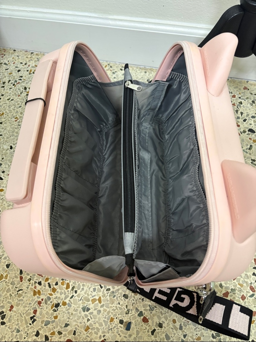 Karl Lagerfeld Pale Pink Embossed Hardcase Crossbody with Branded Strap - Picture 9 of 10